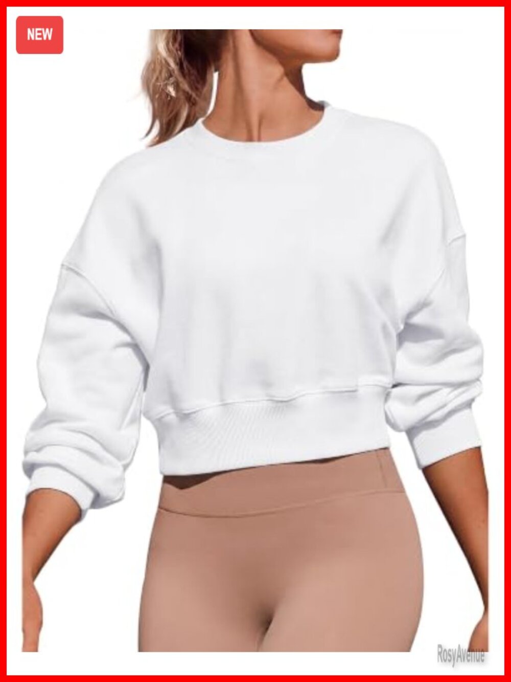 Cropped Fleece Sweatshirt Drop Shoulder Loose Fit Crewneck Pullover